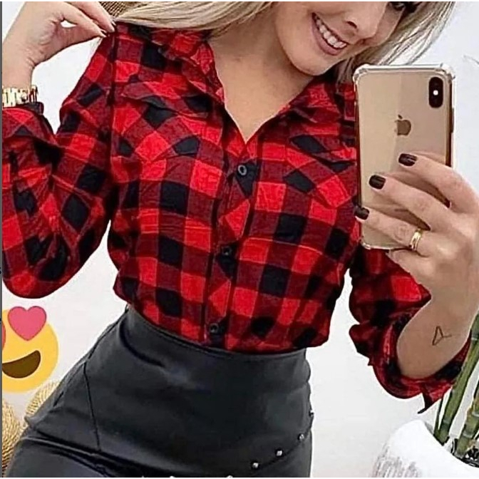 Blusas femininas xadrez store 2019