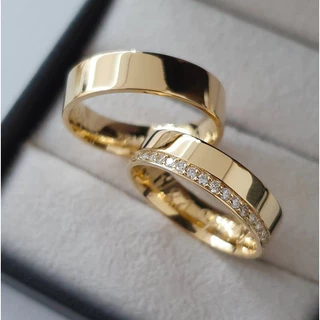Par Aliança de Casamento Pedra Zircônia Reta