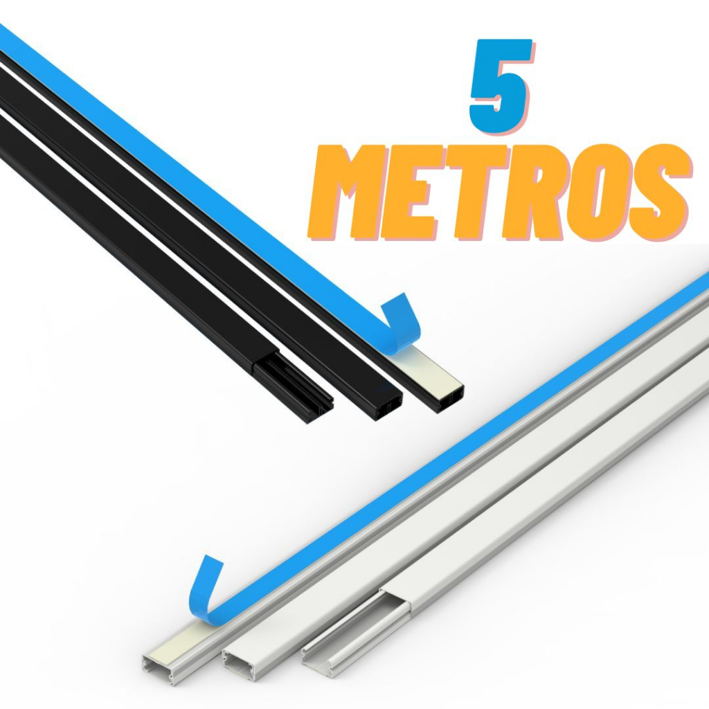 5 Metros Canaleta Organizador de Fios Preta Branca 20x10mm Sistema X Com Fita Adesiva e Divisoria Enerbras