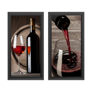 Quadro Decorativo Vinho Wine Cozinha Gourmet Adega kit 2 Peças Moldura 43x23cm