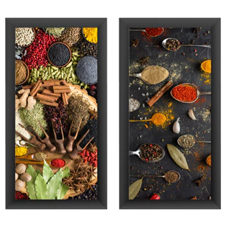 Quadros Decorativos Temperos Comida Cozinha Gourmet Copa Restaurante Moldura 43x23cm Decoração Parede