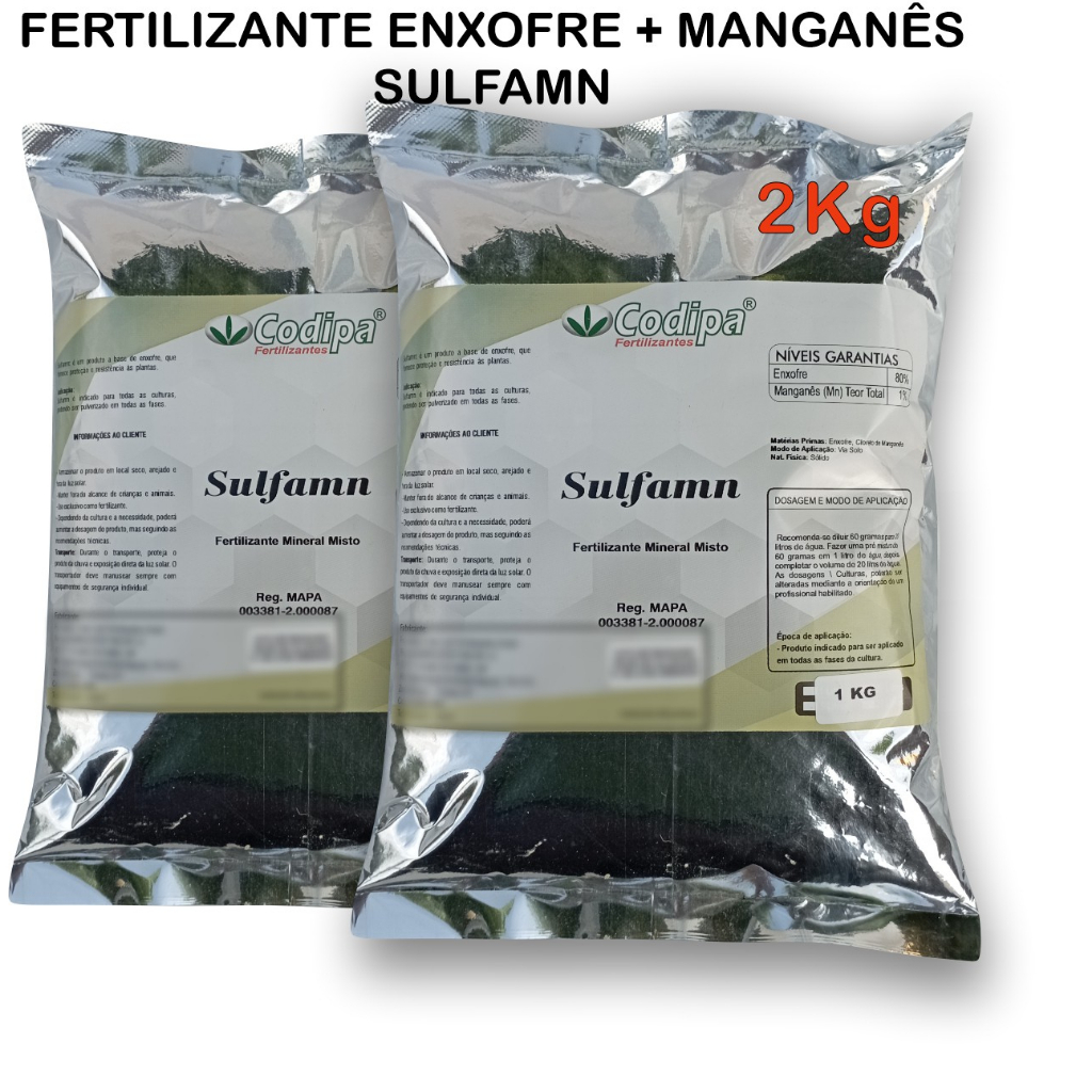 Fertilizante Enxofre + Manganês 2 pacotes 1kg cada SulfaMn