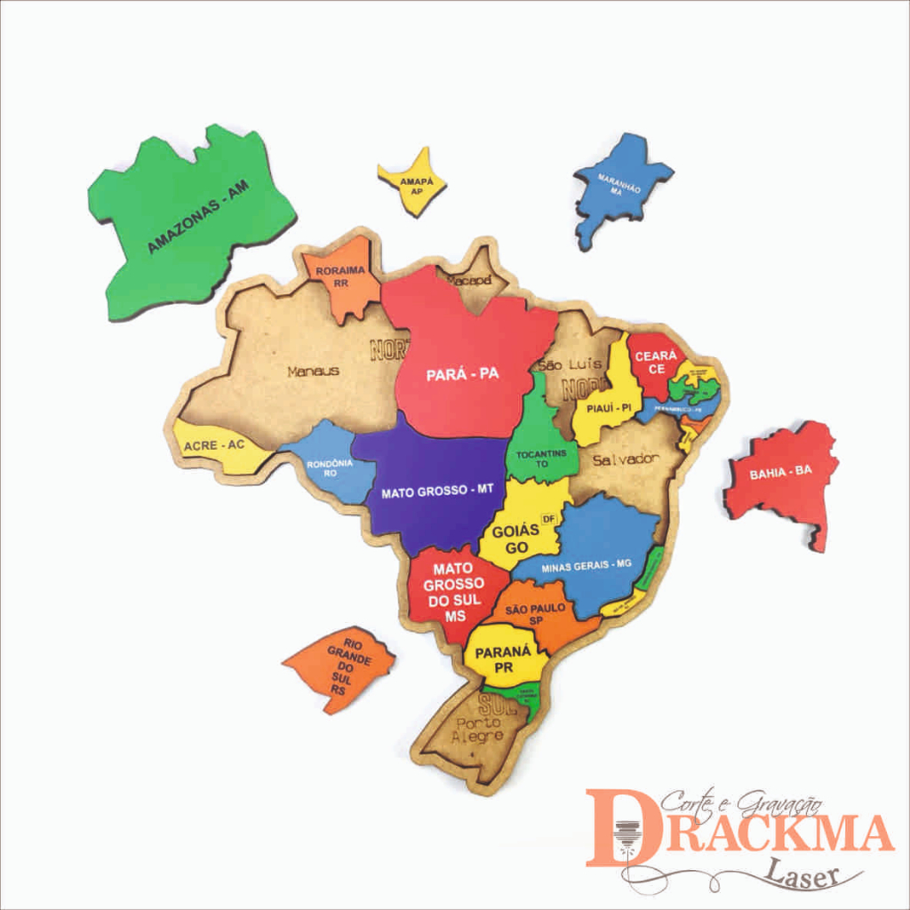 Mapa do Brasil + Brasil em Regiões em Madeira - Maninho