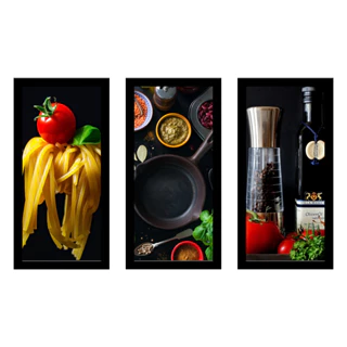 Quadros Decorativos Cozinha Restaurante Comida Temperos Moldura 43x23cm 3 Peças