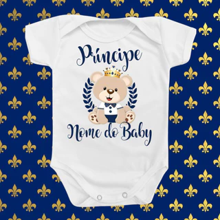 Body Roupa Bebê Príncipe Ursinho Urso Com Nome Personalizado Menino