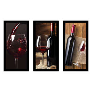 Kit 3 Quadrinhos Decorativos Vinho Cozinha Copa Sala De Jantar Moldura 43x23cm
