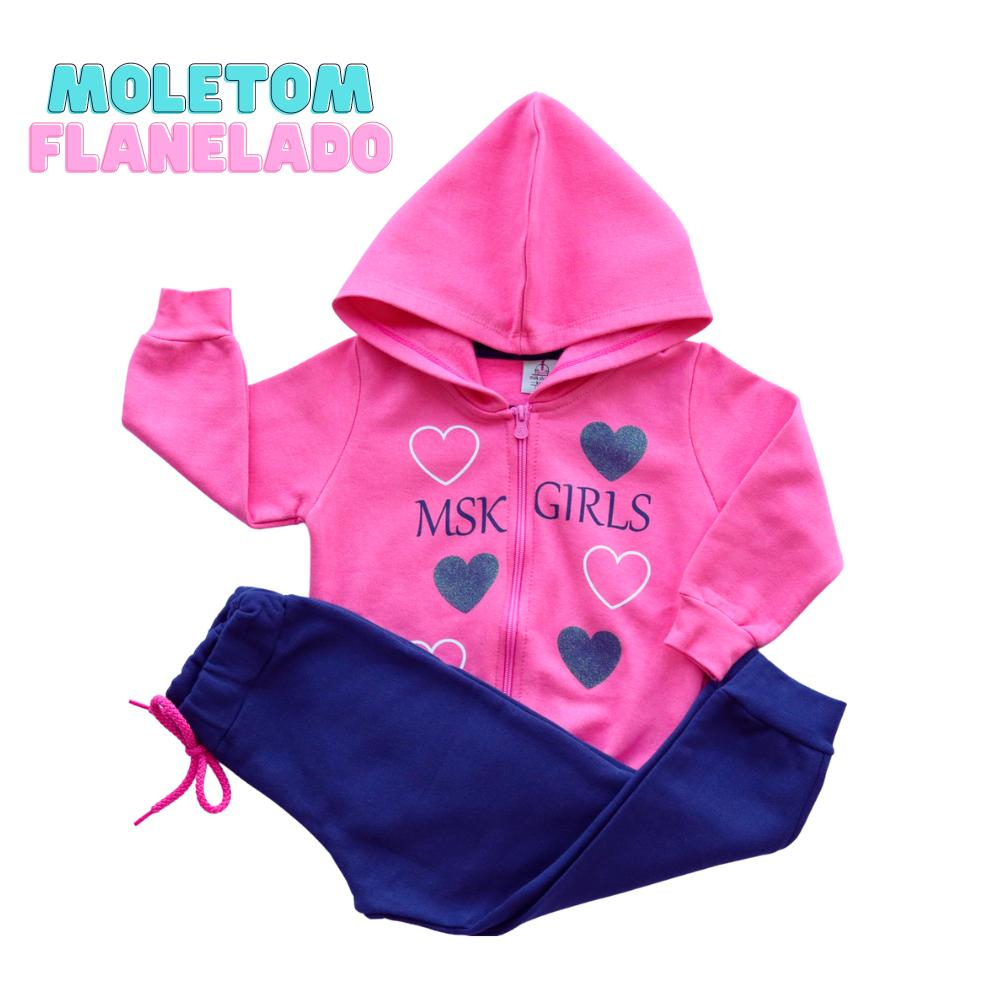 Conjuntos de Roupa Infantil Kit 4 Conjunto Moletom Flanelado Frio Menina  Tamanho:8