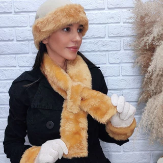 Conjunto de Inverno de Luxo Touca de Soft com Barra em Pelúcia e Cachecol de Pelúcia Proteção e Estilo em um Único Produto