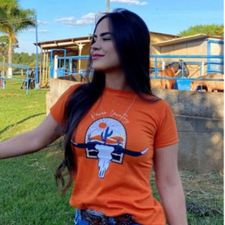 Tshirt country feminina laranja cranio