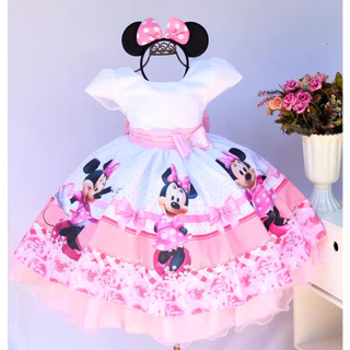 Vestido Infantil Aniversário Minnie Rosa 1 Ao 3