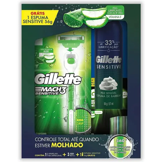 Kit Gillette Mach3 Sensitive 1 Aparelho Recarregável + 3 Cargas para ...