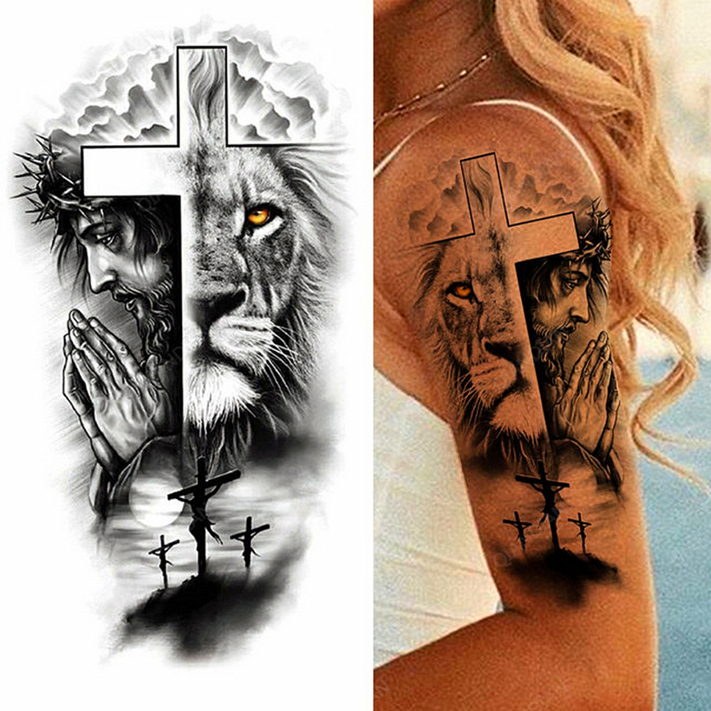 Tatuagem Temporária Tattoo Removível Grande Leão Jesus Cristo