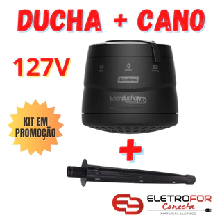 Ducha Enerducha Up4 e Cano preto 30cm 5500w 127v 4 Temperaturas Chuveiro Preto Enerbras