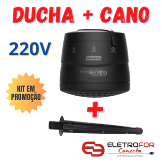 Ducha Enerducha Up4 e Cano Preto 30cm 6800w 220v 4 Temperaturas Chuveiro Preto Enerbras