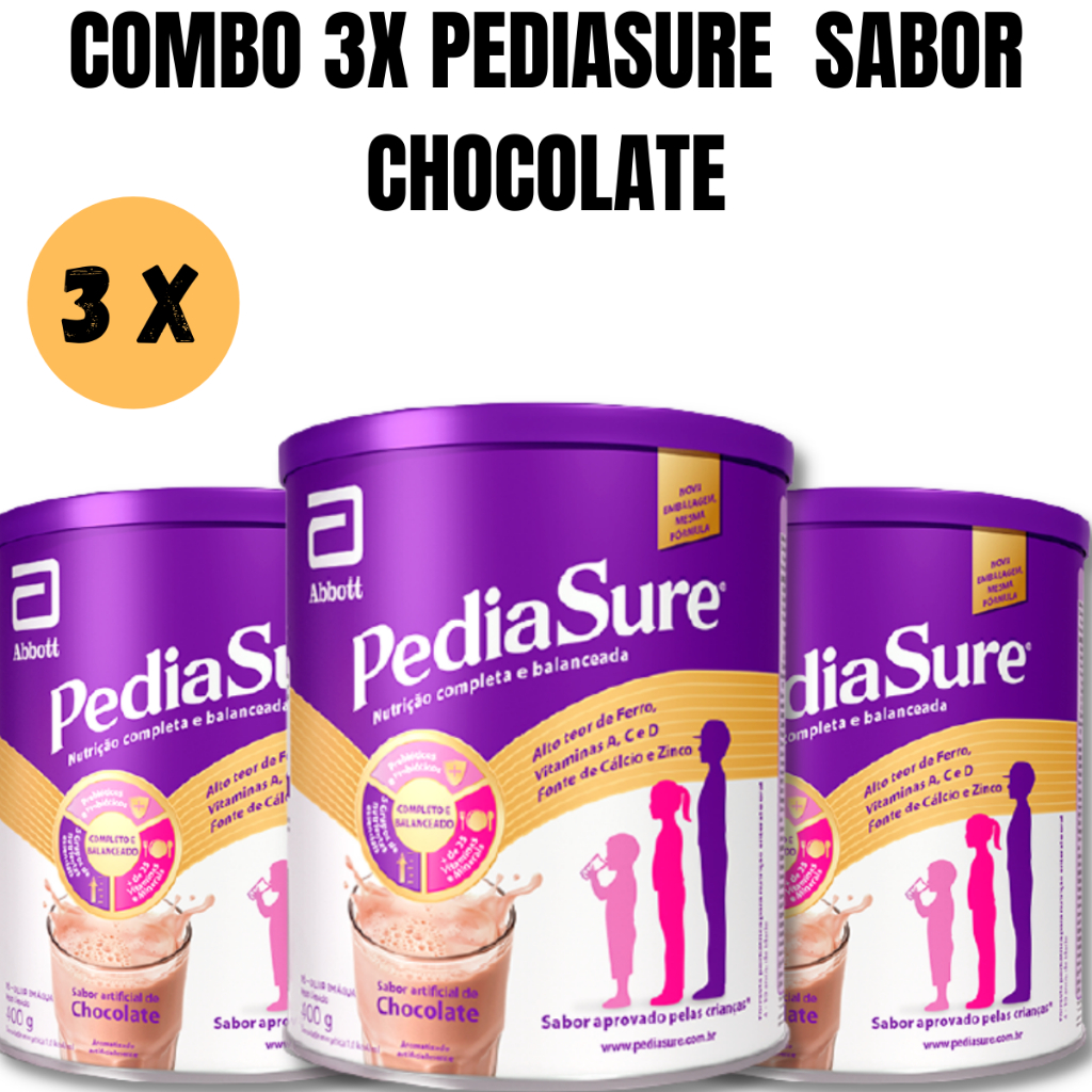 Combo Pediasure - Sabor Chocolate 400 G Kit Com 3 Unidades | Shopee Brasil