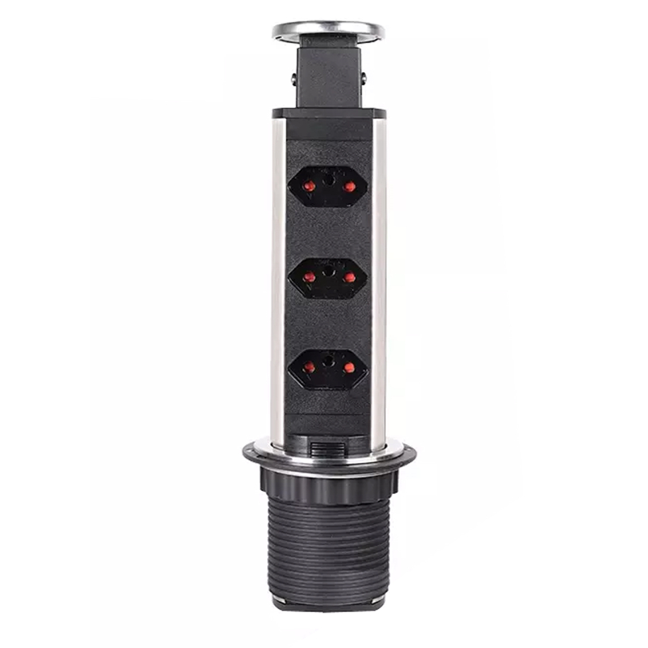 Torre De Tomada Retratil Multiplug Embutir Mesa Granito Inox