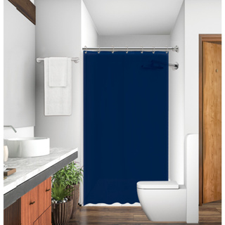 Cortina para Box de Banheiro Luxo Tecido Poliéster Lavável com Ganchos 1,38m x 1,98m Azul