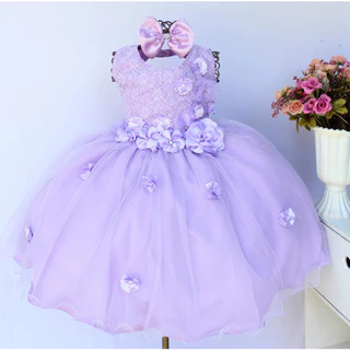 Vestido Infantil Festa Lilas Sofia Jardim Encantado com Tiara
