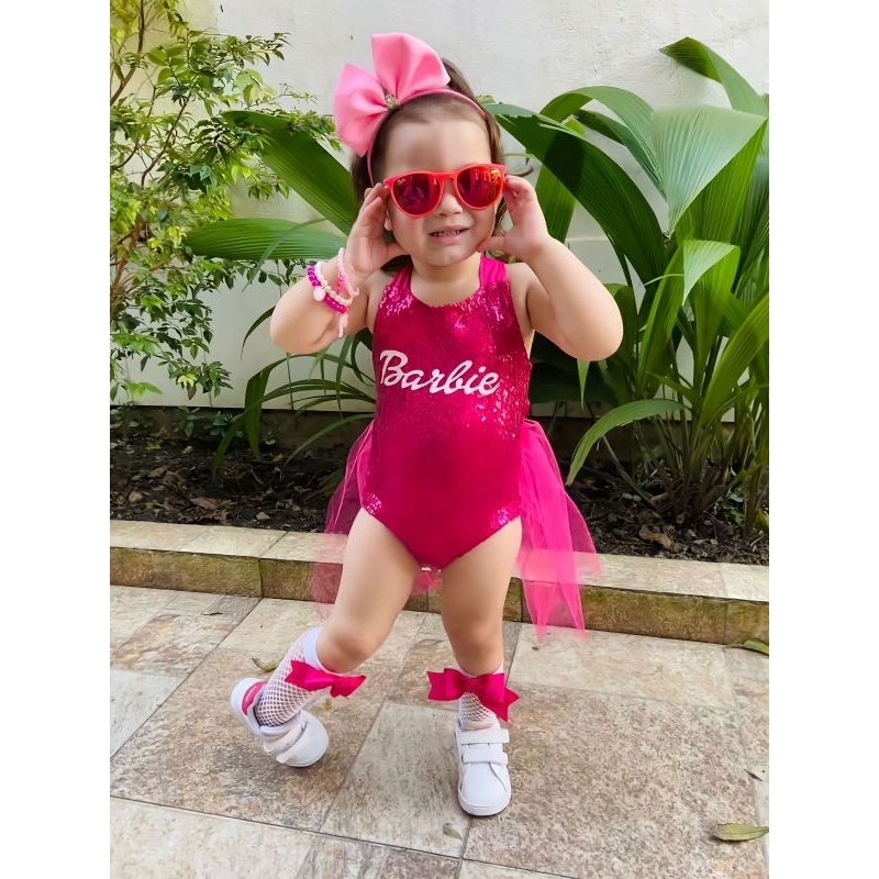 Vestido Infantil Barbie Paetê Pink