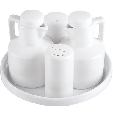 Galheteiro em Porcelana Azeiteiro Anatômico c/ Bandeja 4 Pcs