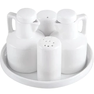 Galheteiro em Porcelana Azeiteiro Anatômico c/ Bandeja 4 Pcs