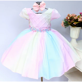 Vestido Infantil Juvenil Jardim Encantado Unicornio com Tiara