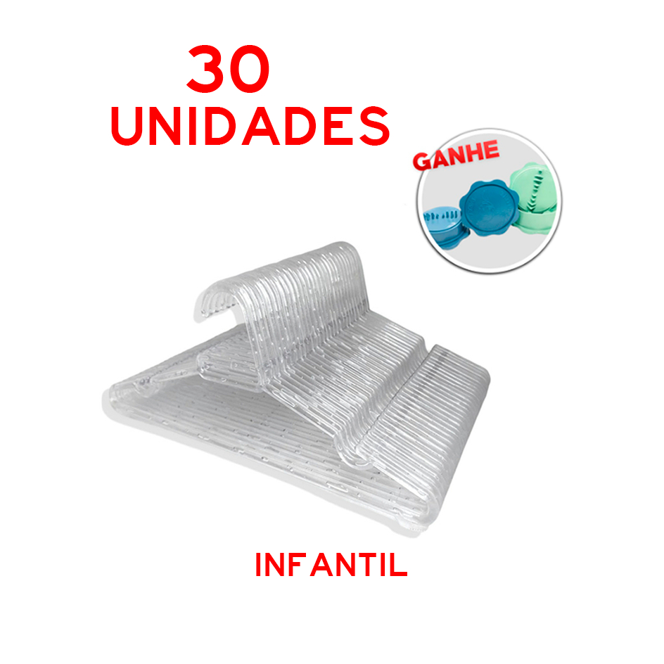 Cabides Acrílico Transparente Infantil 30 Unidades