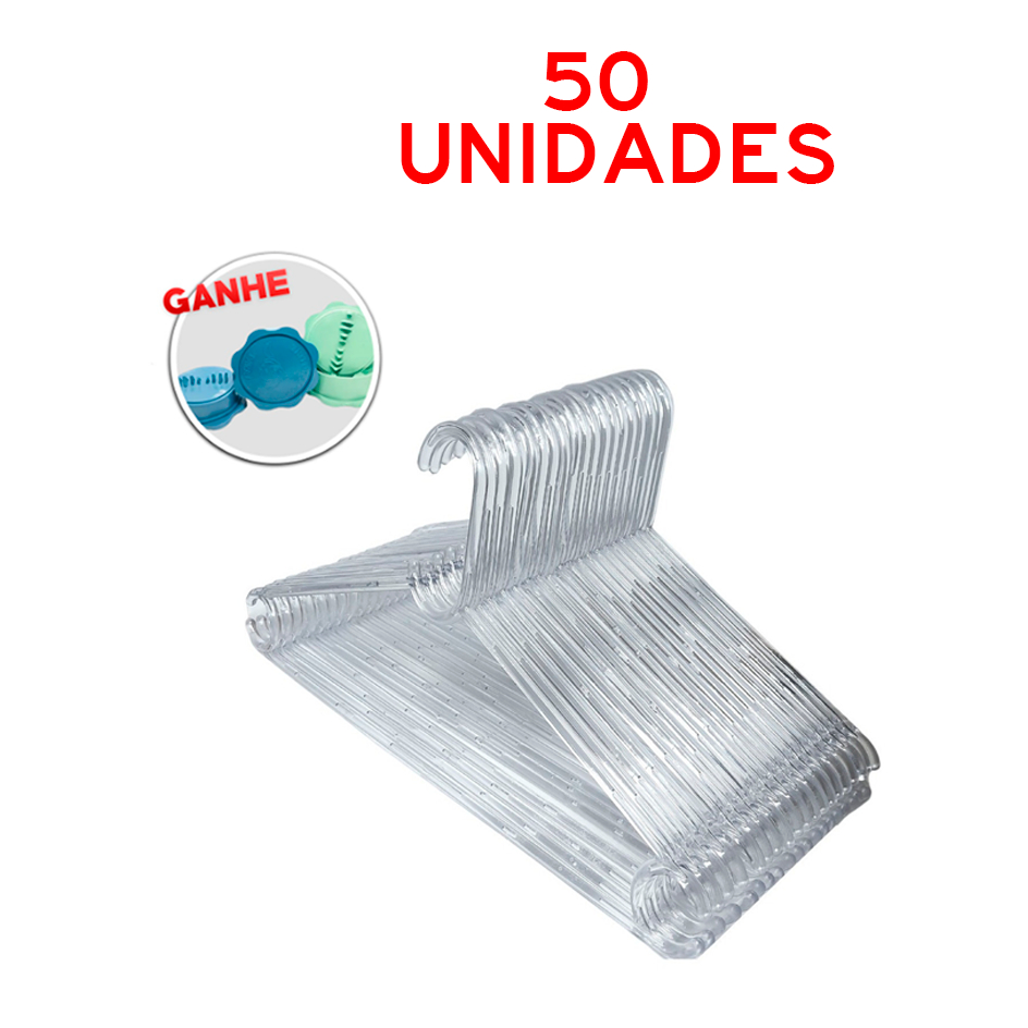 50 Cabides De Acrilico Transparente Adulto Reforçado Kit