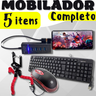 Kit Mobilador Para Celular Completo 5x1 Teclado + Mouse + Usb Hub 3.0 + Adaptador Otg 3.0 + Suporte Tripe Flexivel