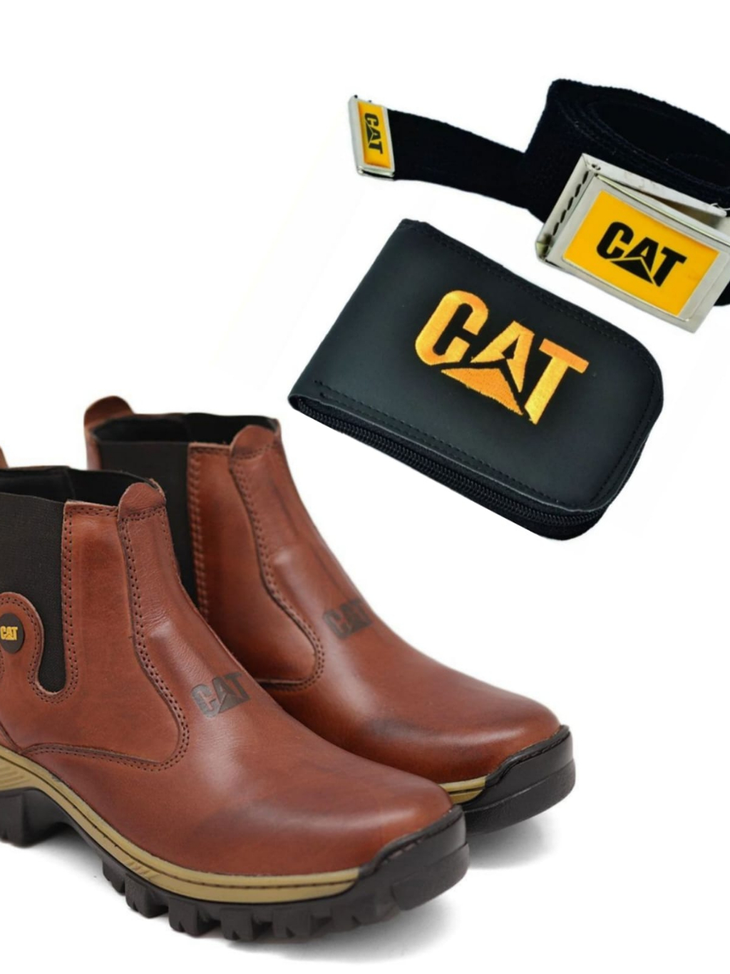 Kit Bota Botina Masculina Caterpillar Em Couro Legitimo Impermeável ...