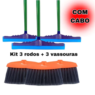 kit 3 vassouras 3 rodos puxa e seca