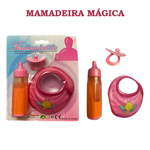 Mamadeira Magica p/ Boneca c/ Suquinho de Laranja + Chupeta e Avental ...