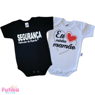 Kit 2 Body Bebê Segurança Eu Amo Mamãe Frase Criativo Personagem Bori Bore Recém Nascido