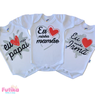 Kit 3 Body Bebê Papai Mamãe Irmã Frase Família Personagem Gravidez Bori Bore Recém Nascido