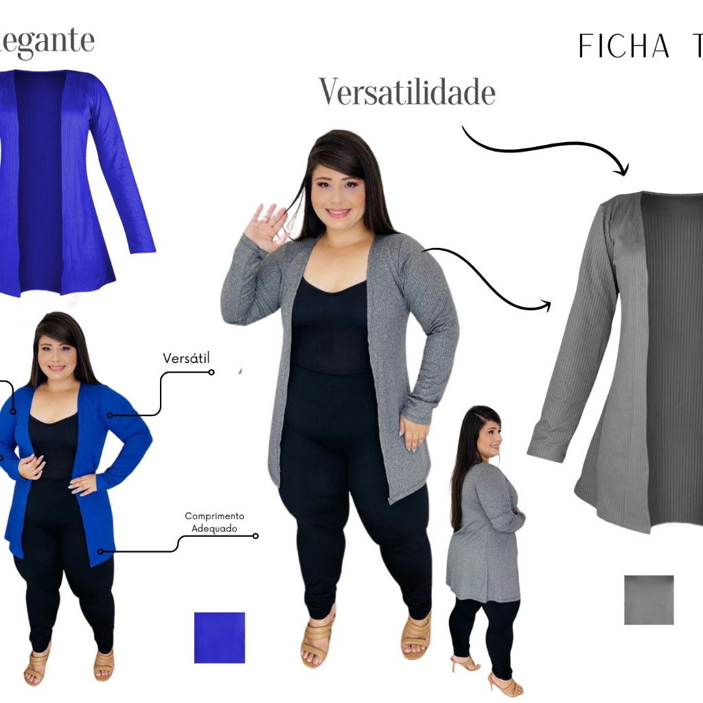 Cardigan Midi Canelado de Manga Longa - Kimono Feminino Alongado