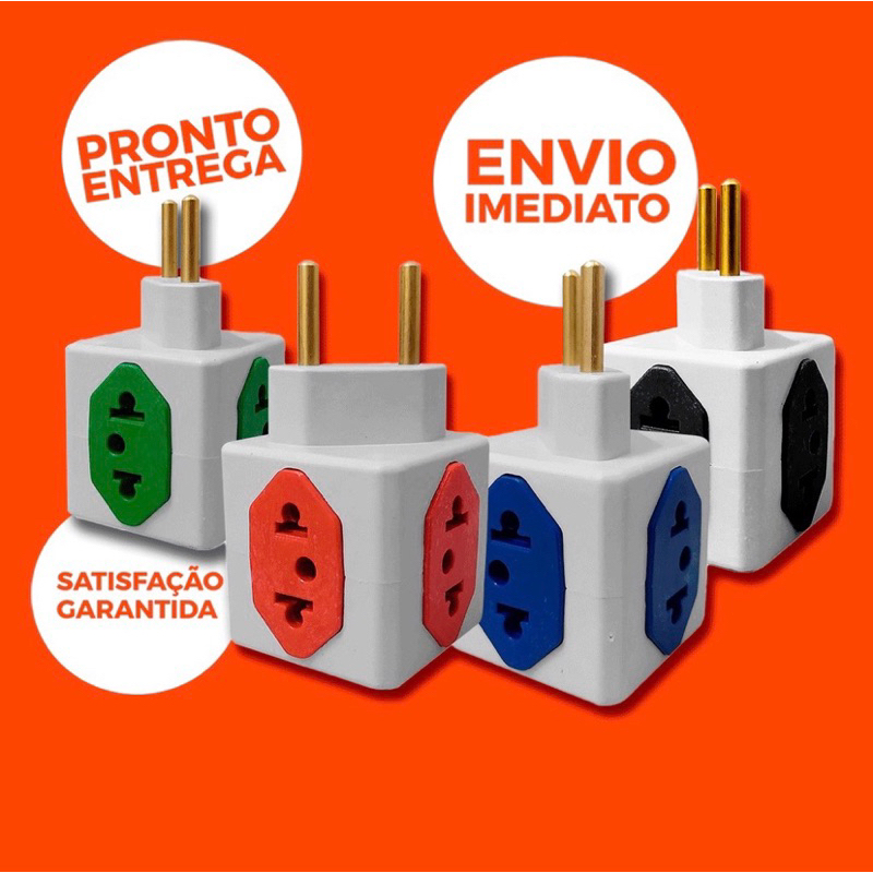 Tomada Adaptador Benjamim Power Cubo Pino Cor Aleatória 4 Saídas 10 Amperes 02 2p ou 2p + T