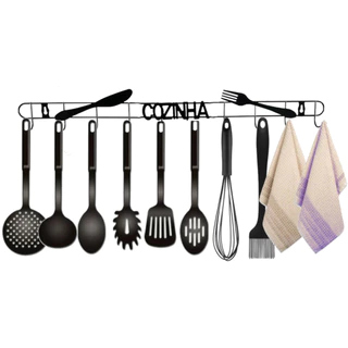 Porta Pano de Prato Cozinha Talher Utensilios Suporte Multiuso Grande Metal 10 Gancho