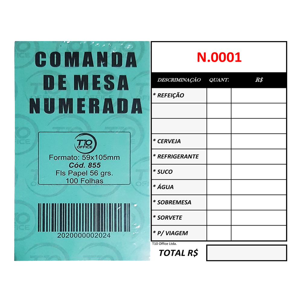 Comanda de Mesa Numerada C/ 5 Blocos de 100 Folhas – T10 OFFICE ...