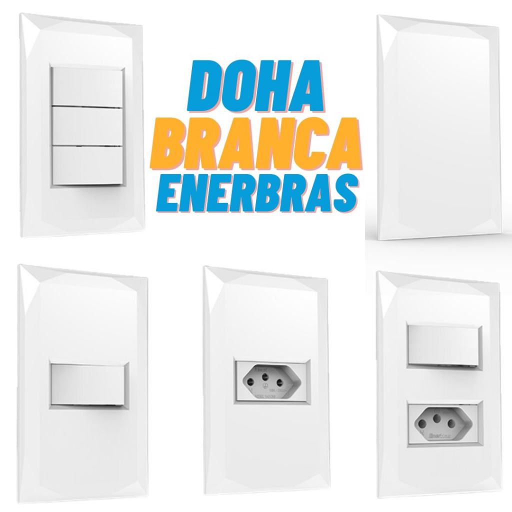 Tomada 10a 20a Interruptor Simples Paralelo Conjunto 4x2 Doha Enerbras Branco Com Suporte