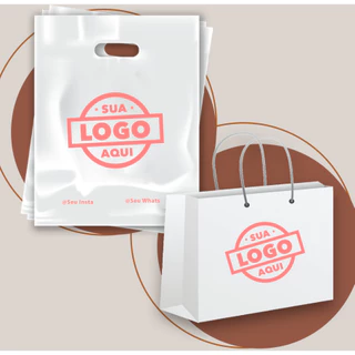 Kit 100 sacolas 30X40 de Plástico + 25 Sacolas M de Papel P/ Presente C/sua logo