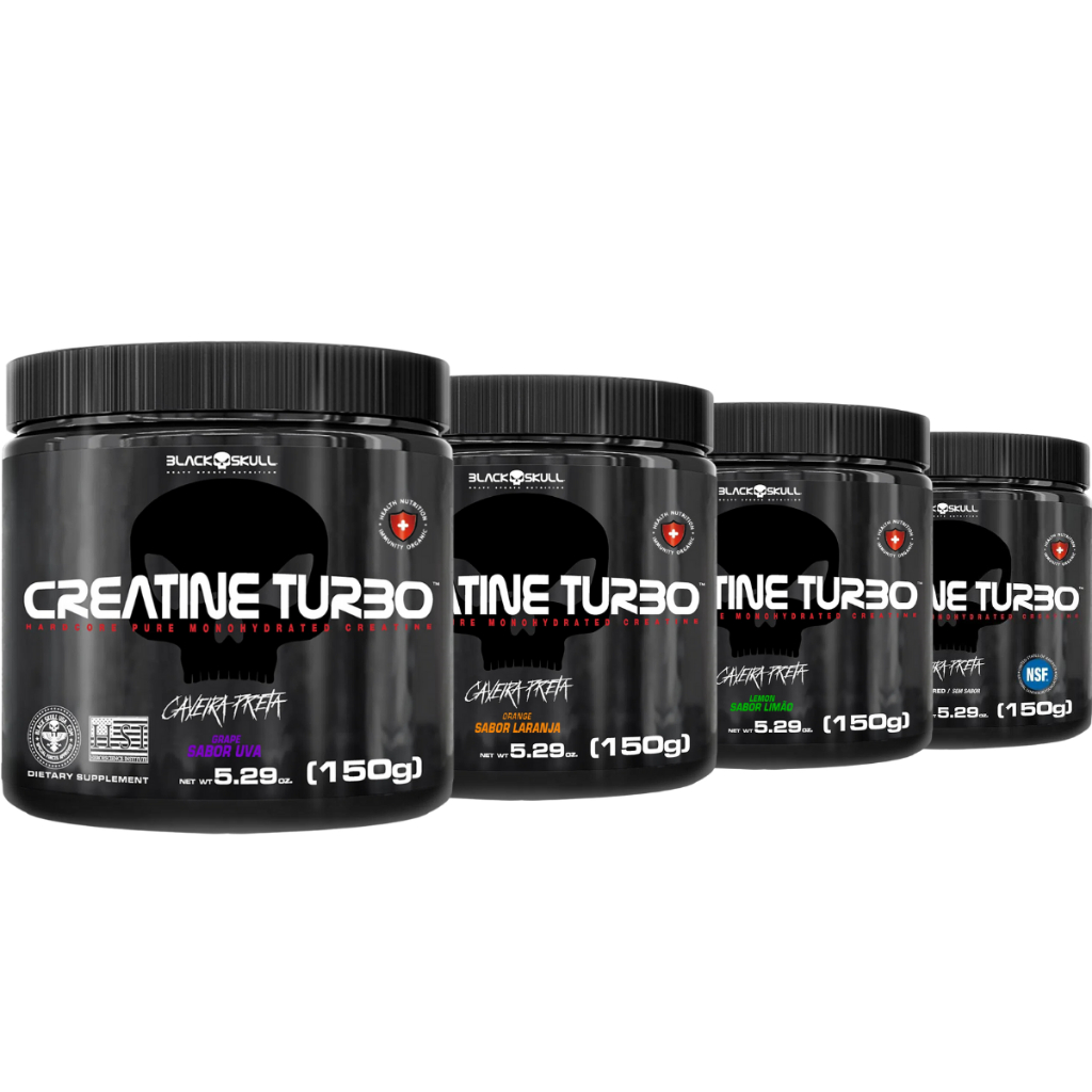 Creatina Turbo Monohidratada Sabores 300g e 150g Black Skull