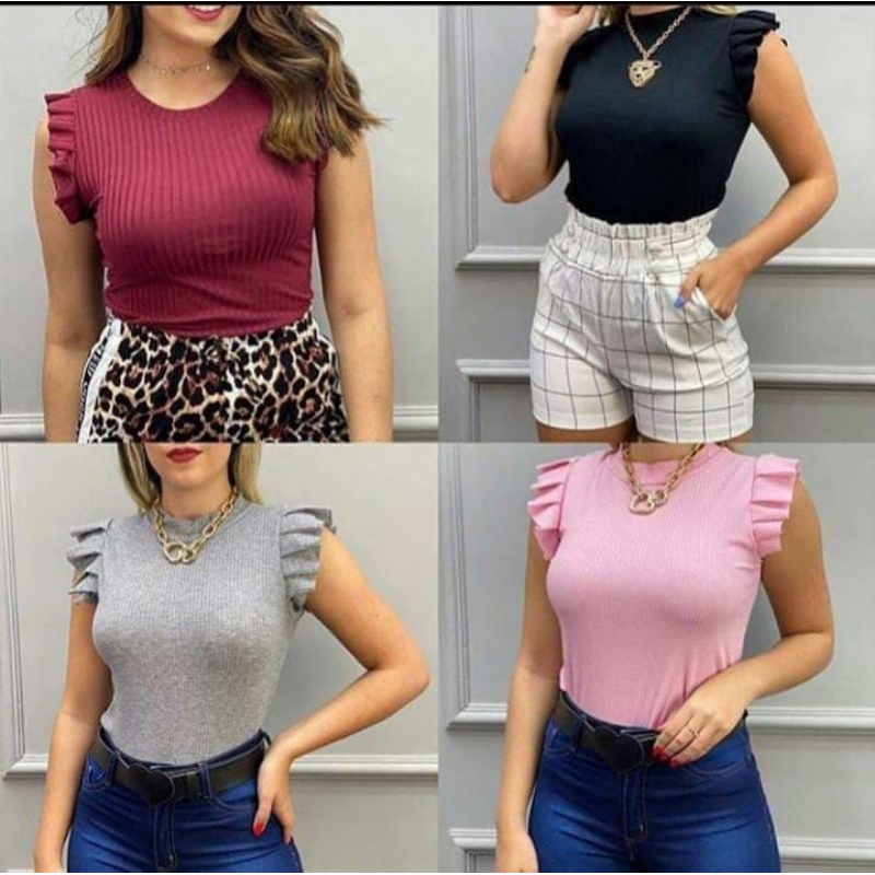 Blusa Feminina Canelada Babadinho Nos Ombros Roupas Femininas Estilosas, Blusa Feminina Nunca Usado 70685329