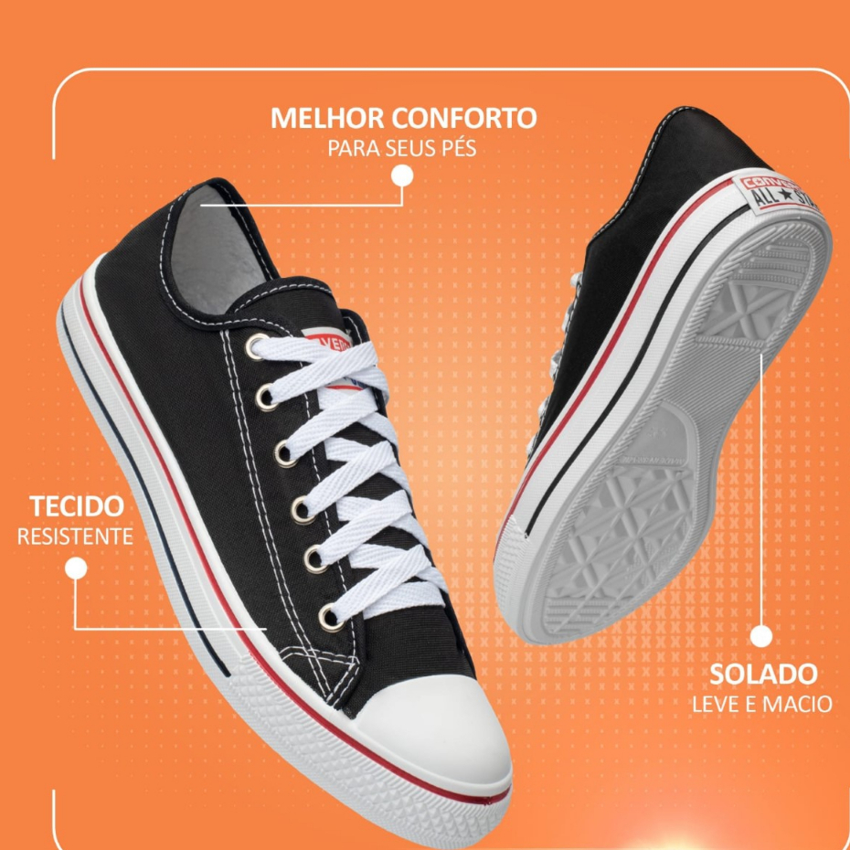 Tênis preto All Star tradicional sola preta cano baixo em Promoção na  Shopee Brasil 2023