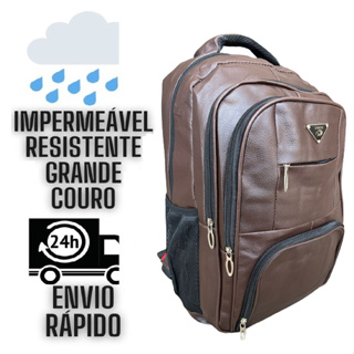 Bolsa Mochila de Couro Universitária Unissex Grande Reforçada Com Cabo de Aço Média e Grande Marrom