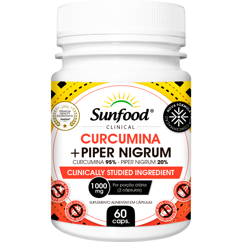 CURCUMINA 95% + PIPER NIGRUM 20% 1000MG 60 CÁPSULAS SUNFOOD CLINICAL ...