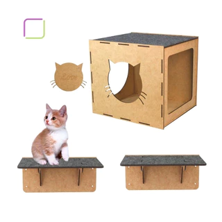Kit Play Para Gato De Parede Em Mdf Com 1 Nicho 2 Prateleira