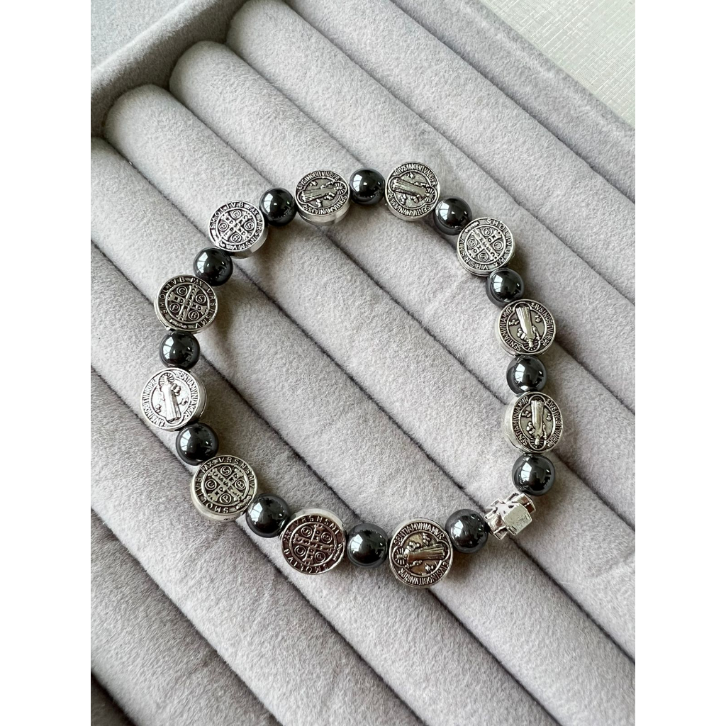 PULSEIRA HEMATITA MEDALHA DE SÃO BENTO