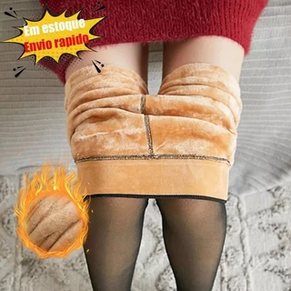 Meia Calça Térmica Forrada Peluciada Translúcida P G de Lã Legging Grossa Inverno Quente Feminina