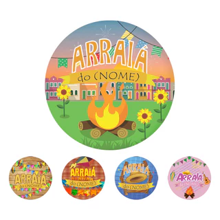 Painel Redondo de Aniversário de Festa Junina e Arraiá Personalizado com nome em 3D Tecido com elástico do Decoração de festas de Alta Qualidade