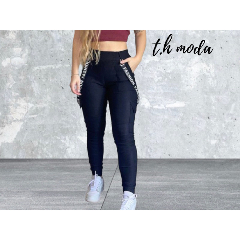 Calça Jogger Feminina Bengaline Com Suspensório Moda Gringa Blogueira